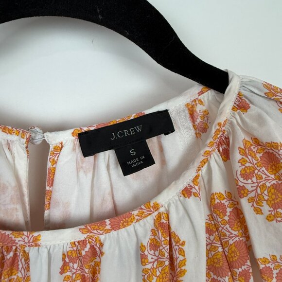 J.Crew Smock Waist Mini Dress in Gathered Floral Print White Orange Small - Picture 9 of 12